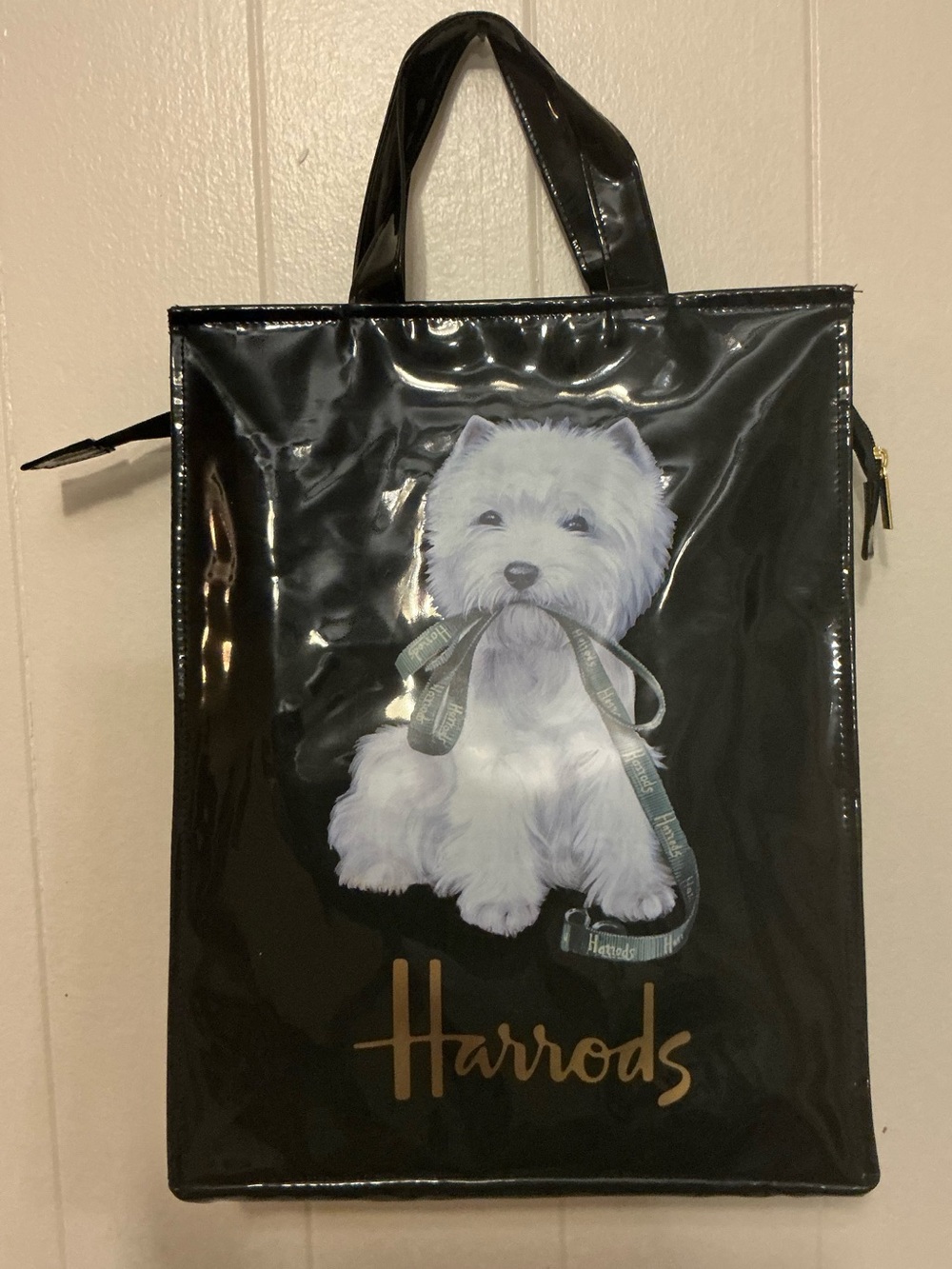Sold Out Harrods Knightsbridge black PVC West Highland Terrier shopping tote bag